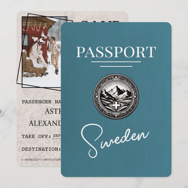 Teal Sweden Passport Save The Date (Front/Back)