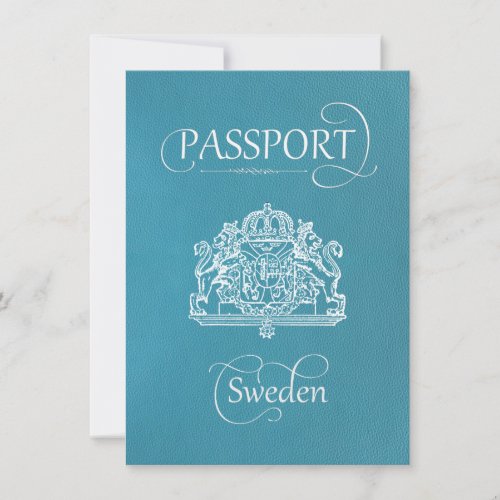 Teal Sweden Passport Save the Date Card