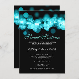 Teal Sweet 16 Birthday Bokeh Lights Invitation
