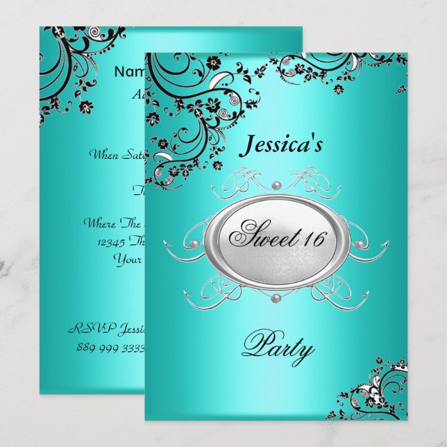 teal sweet 16 Birthday Party Invitation (Front/Back)