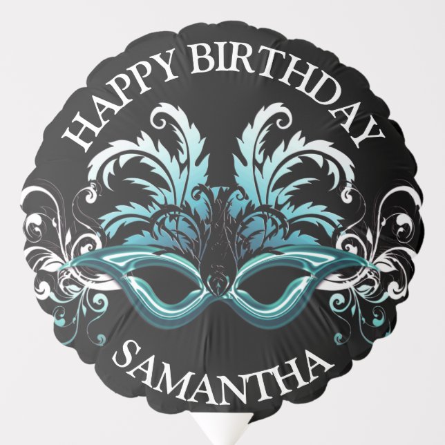 Teal Sweet 16 Masquerade Personalized Birthday Balloon (Front)