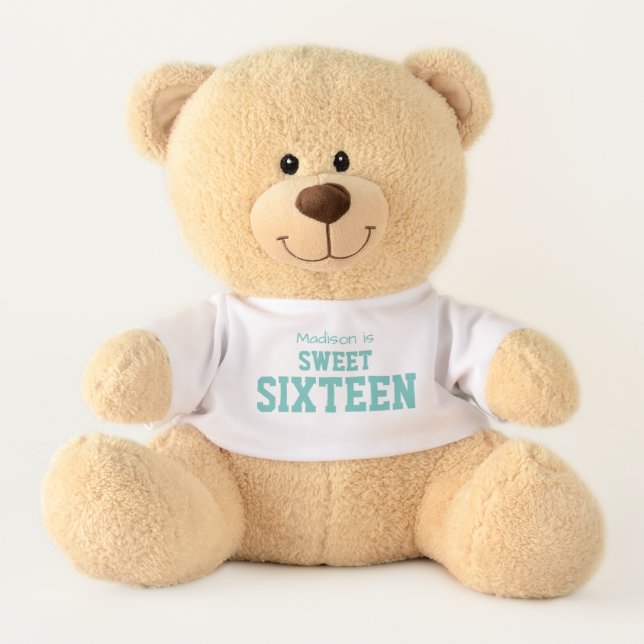 Teal Sweet 16 Teddy Bear with Message on Back (Front)