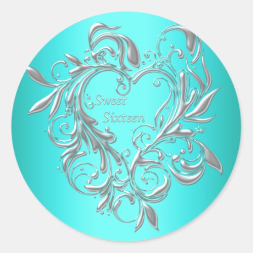 Teal Sweet Sixteen Stickers Labels 16th