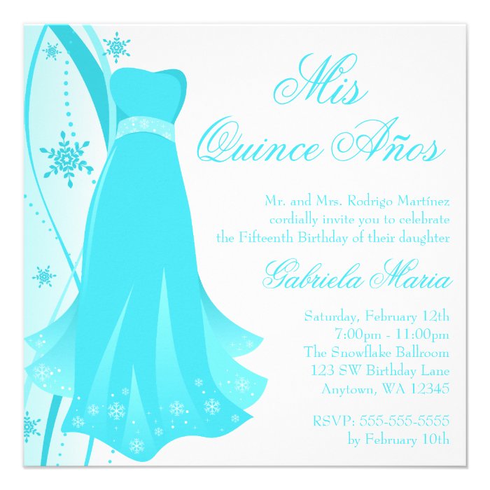 Teal Swirl Dress Winter Wonderland Quinceanera Announcement