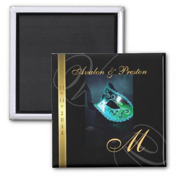 Teal Swirl Masquerade Mask Save The Date Magnet by theedgeweddings at Zazzle