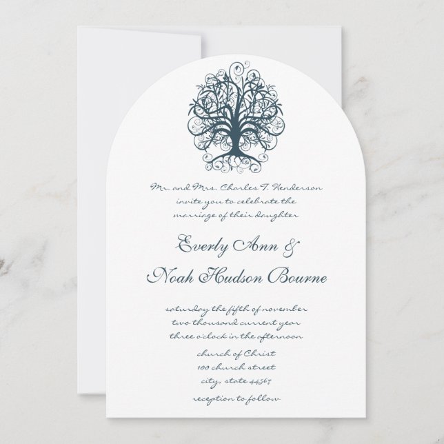 Teal Swirl Tree Roots of Love Wedding Invitation (Front)