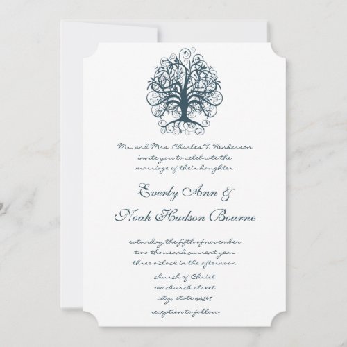 Teal Swirl Tree Roots of Love Wedding Invitation