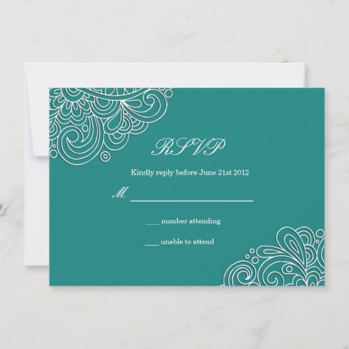 Teal Swirl Wedding RSVP Custom Invitations