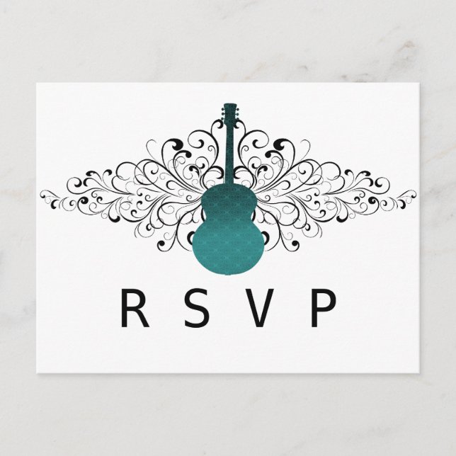 Teal Swirls Guitar RSVP Postcard (Front)