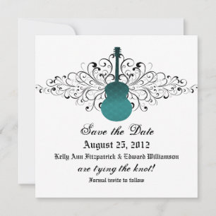 Teal Swirls Guitar Save the Date Invite