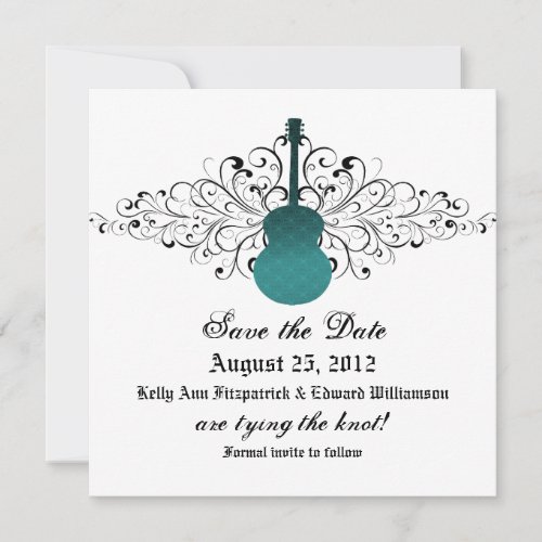Teal Swirls Guitar Save the Date Invite