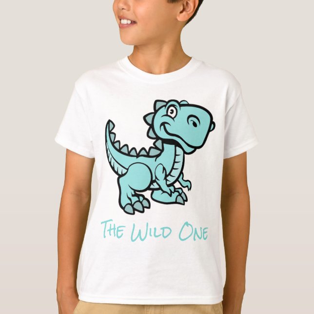 Teal T Rex Dinosaur Personalized Name T-Shirt (Front)