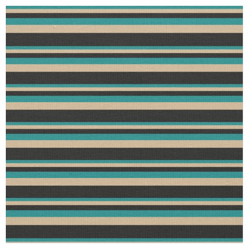 Teal, Tan, and Black Striped Pattern Fabric