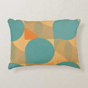 Teal, Tan, and Orange in Retro Look Pattern Accent Pillow