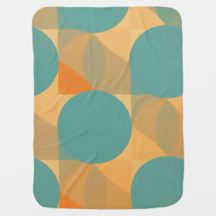 Teal, Tan, and Orange in Retro Look Pattern Baby Blanket