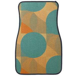 Teal, Tan, and Orange in Retro Look Pattern Car Floor Mat
