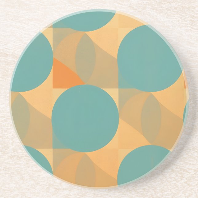 Teal, Tan, and Orange in Retro Look Pattern Coaster (Front)