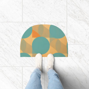 Teal, Tan, and Orange in Retro Look Pattern Doormat