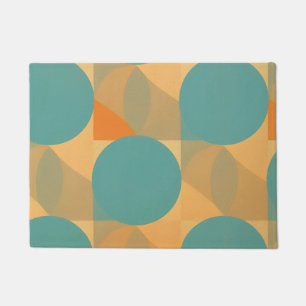 Teal, Tan, and Orange in Retro Look Pattern Doormat