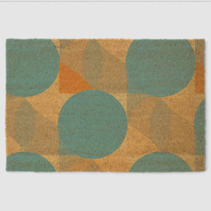 Teal, Tan, and Orange in Retro Look Pattern Fiber Doormat