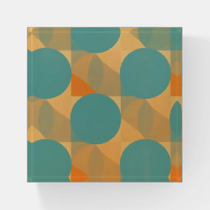 Teal, Tan, and Orange in Retro Look Pattern Paperweight
