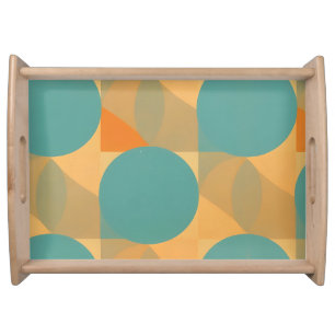 Teal, Tan, and Orange in Retro Look Pattern Serving Tray