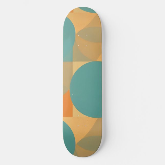 Teal, Tan, and Orange in Retro Look Pattern Skateboard (Front)