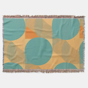 Teal, Tan, and Orange in Retro Look Pattern Throw Blanket