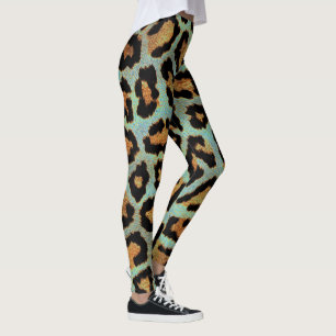 teal tan & black leopard print cool Leggings