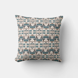 Teal Tan Brown Beige Southwest Look Mosaic Rows  Throw Pillow