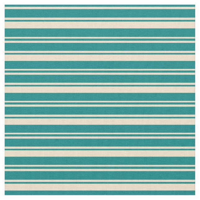 Teal & Tan Colored Lines Fabric (Close Up)