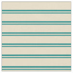 [ Thumbnail: Teal & Tan Colored Stripes/Lines Pattern Fabric ]