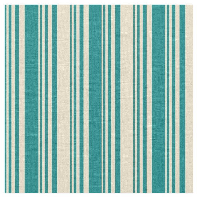 Teal & Tan Colored Stripes/Lines Pattern Fabric (Close Up)
