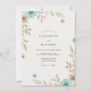 Teal Tan Foliage Eucalyptus Wedding Invitation