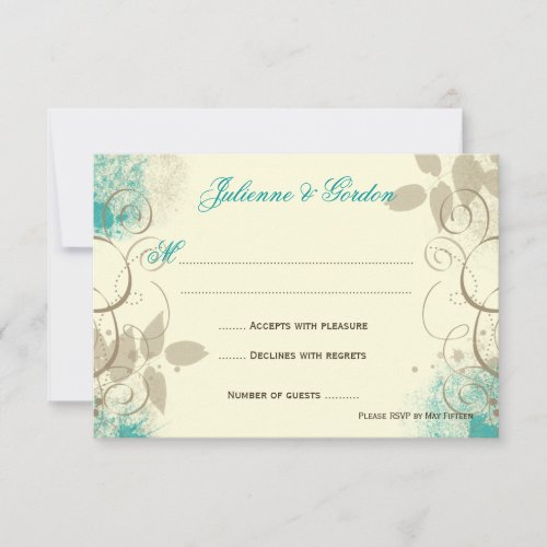 Teal Tan Grunge Swirls Leaves Response Cards Personalized Announcement