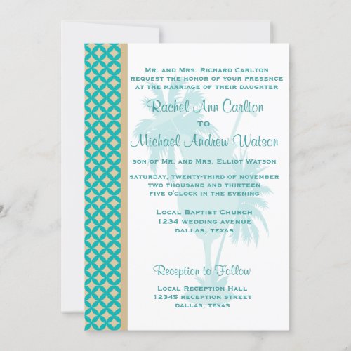 Teal &amp; Tan Khaki Beach Wedding Invitations