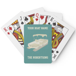 Teal & Tan Pontoon Boat Personalized Cards