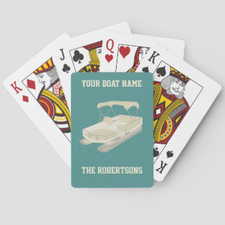Teal & Tan Pontoon Boat Personalized Cards