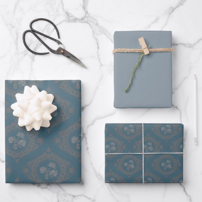 Teal Tapestry Rococo Mandala Elegant Ogee Damask Wrapping Paper Sheets (Front)