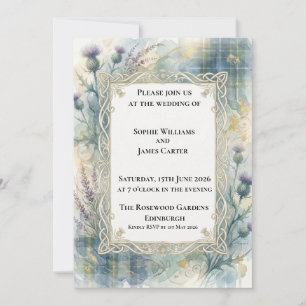 Teal Tartan Celtic Thistle Scottish Wedding Invitation