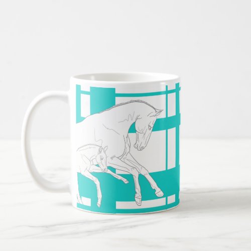 Teal Tartan Mare and Foal The Leader  Coffee Mug