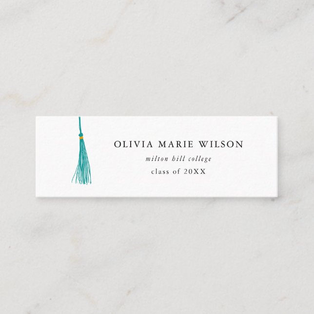 Teal Tassel Graduation Name Card (Front)