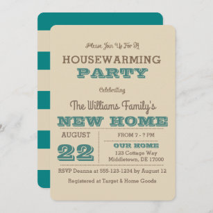 Teal & Taupe Stripe Housewarming Invitation