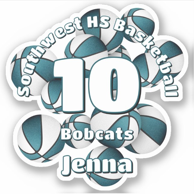 teal team colors basketballs kids sports  sticker (Front)