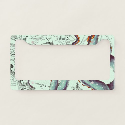 Teal Tentacles On Teal Vintage Map License Plate Frame