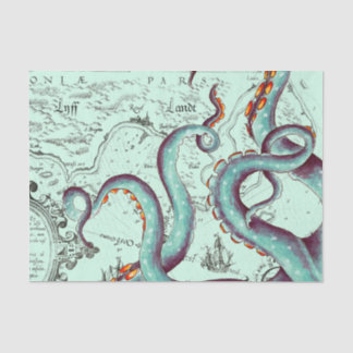 Teal Tentacles On Teal Vintage Map Tissue Paper