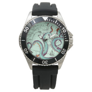 Teal Tentacles On Teal Vintage Map Watch