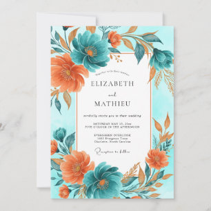 Teal Terracotta Artistic Autumnal Wedding Invitation