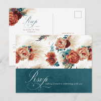 Teal Terracotta Floral Boho Wedding RSVP