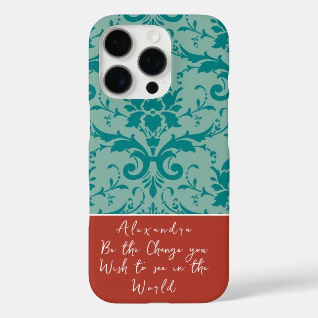 Teal & Terracotta Personalized Victorian Floral   Case-Mate iPhone Case (Back)